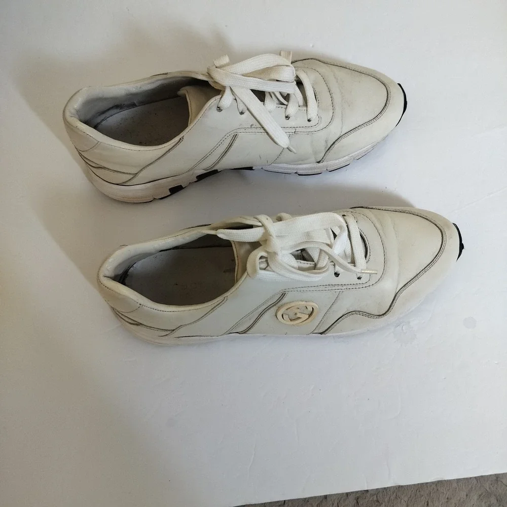 Gucci Interlocking G Leather Sneakers Off-White Low Top Trainers Mens 10.5 - Picture 2 of 16